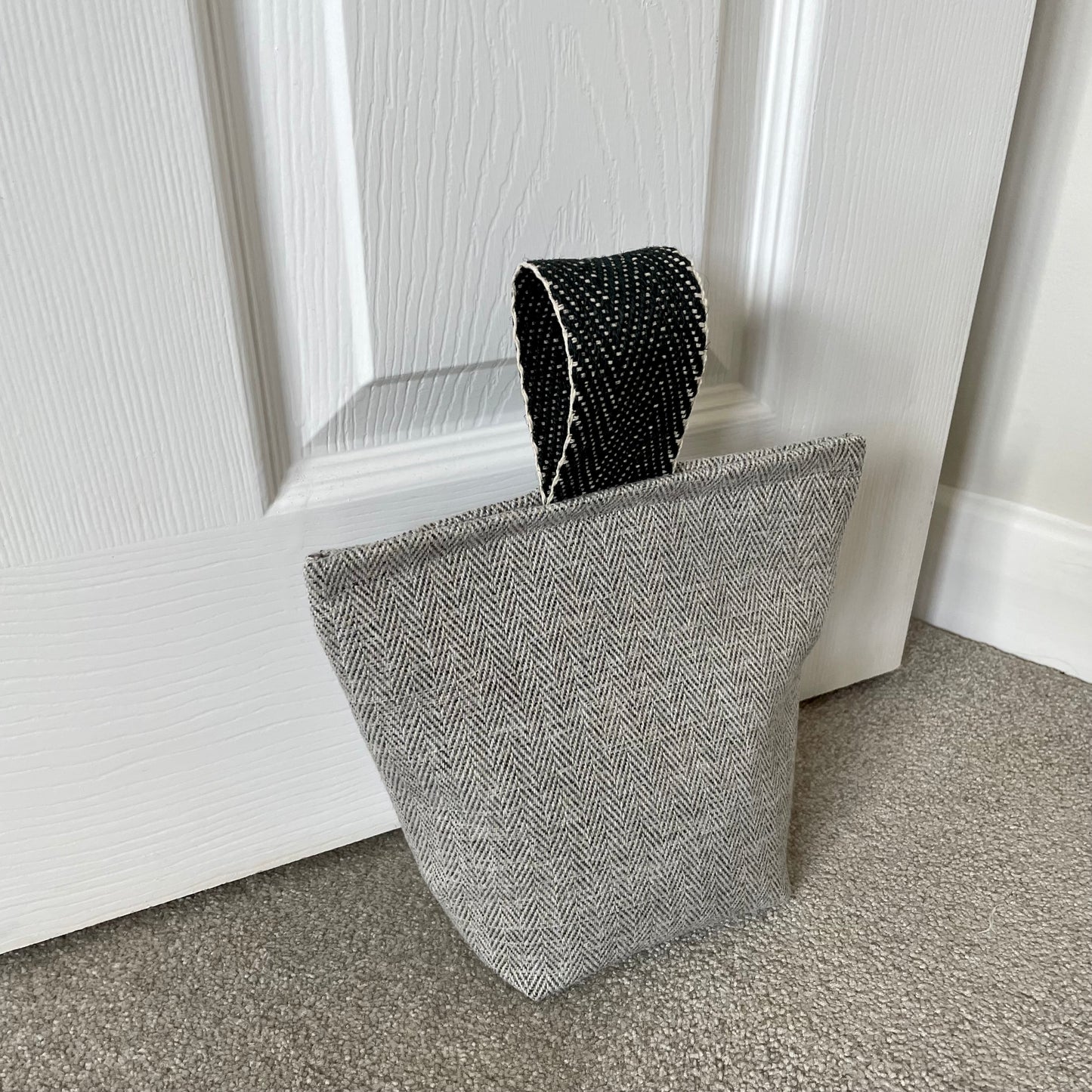 Grey Herringbone Fabric Door Stop