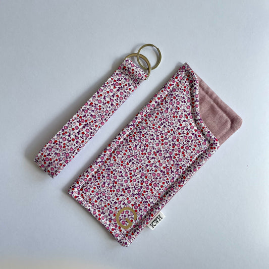 Floral Glasses Case + Wristlet Keyring Set