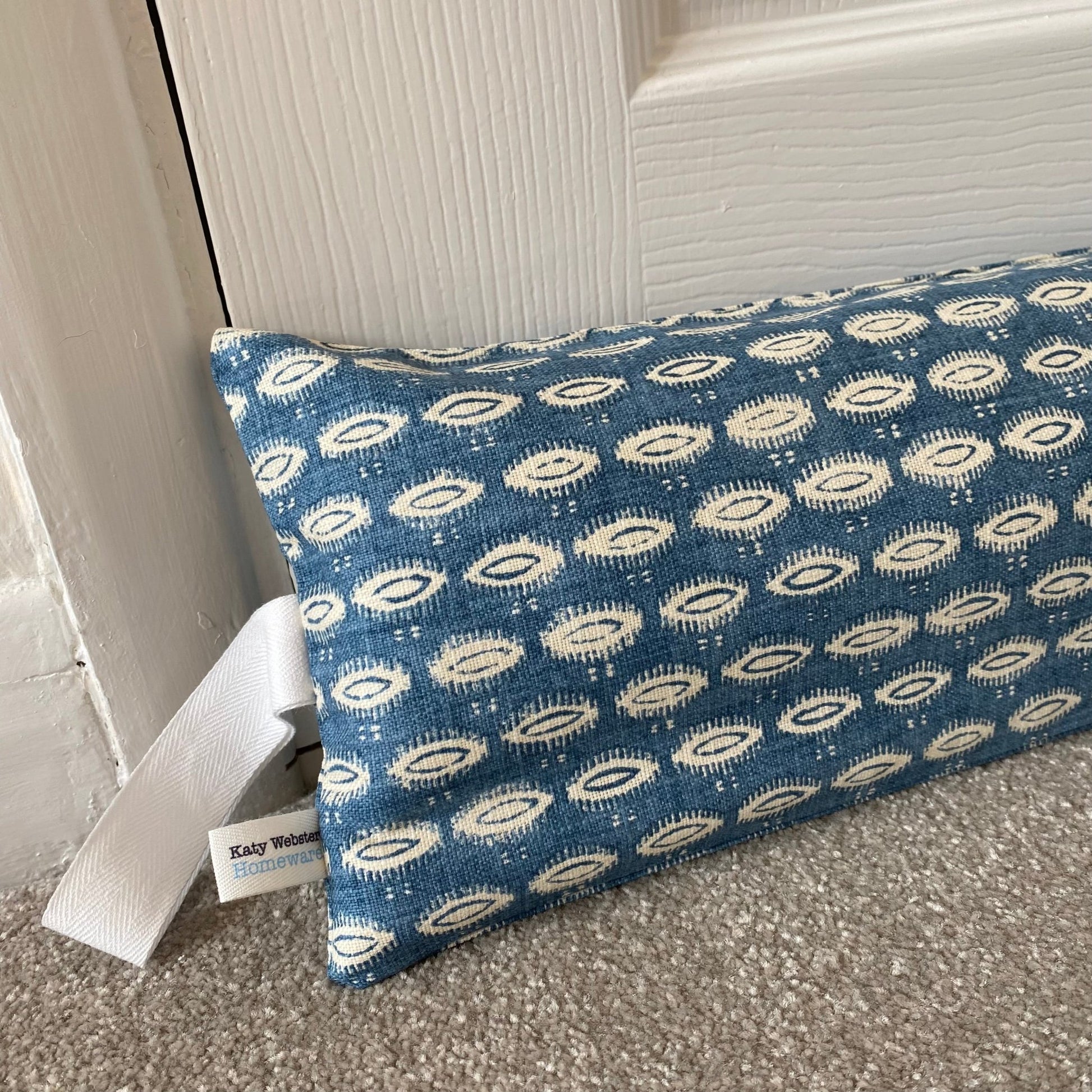 Blue Indian Block Weighted Draught Excluder - katywebsterhomeware
