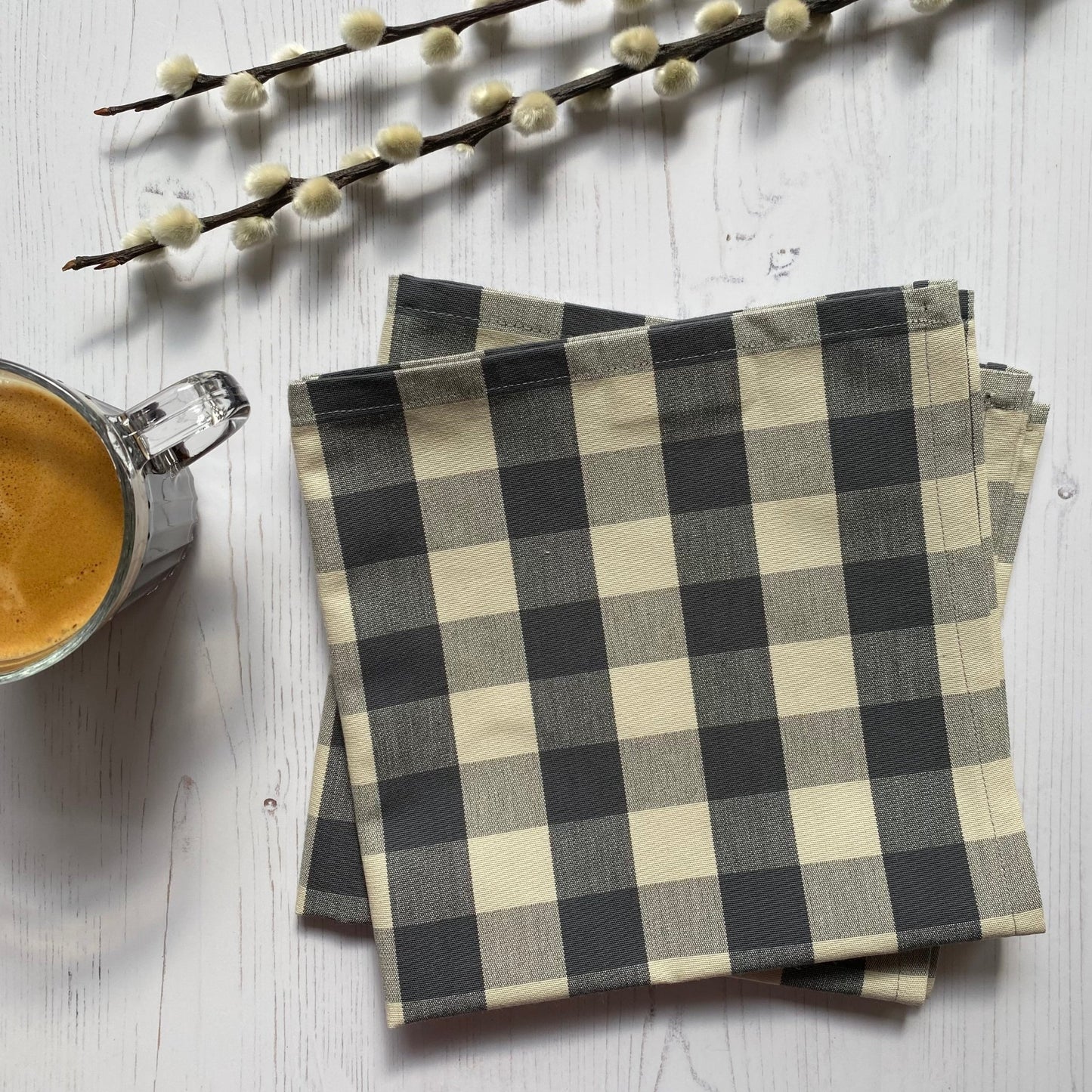 Grey Gingham Napkins Set of 2 or 4 - katywebsterhomeware