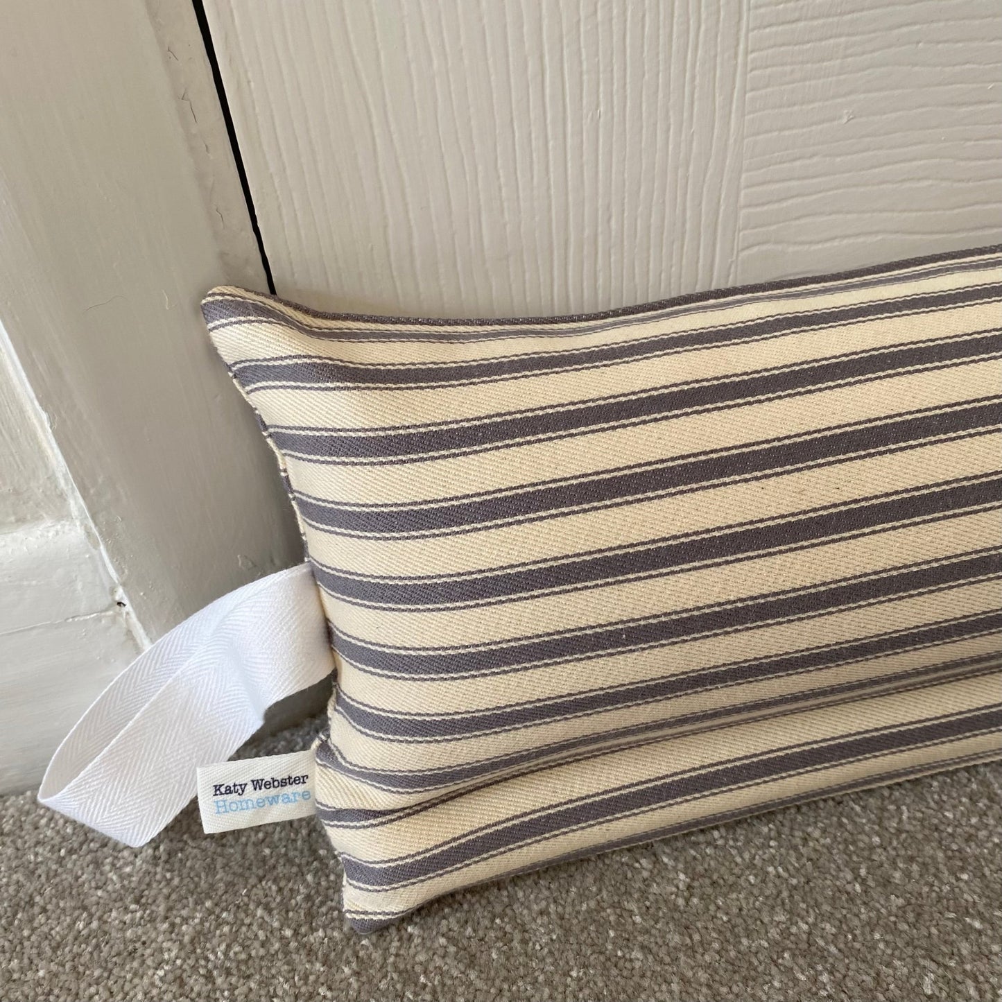 Grey Ticking Stripe Weighted Draught Excluder - katywebsterhomeware