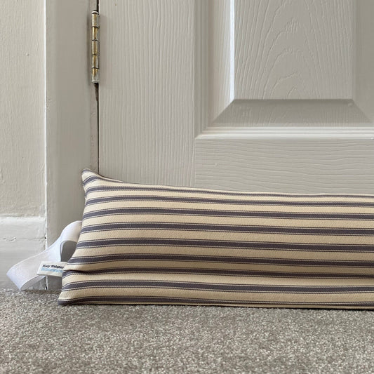 Grey Ticking Stripe Weighted Draught Excluder - katywebsterhomeware