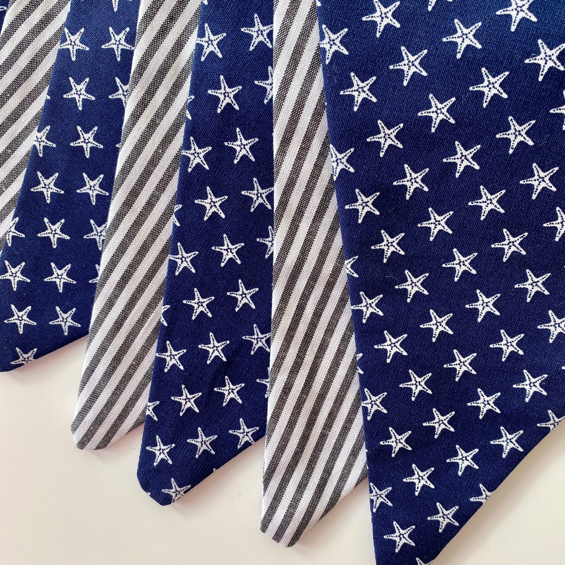 Navy Starfish and Stripe Bunting - katywebsterhomeware