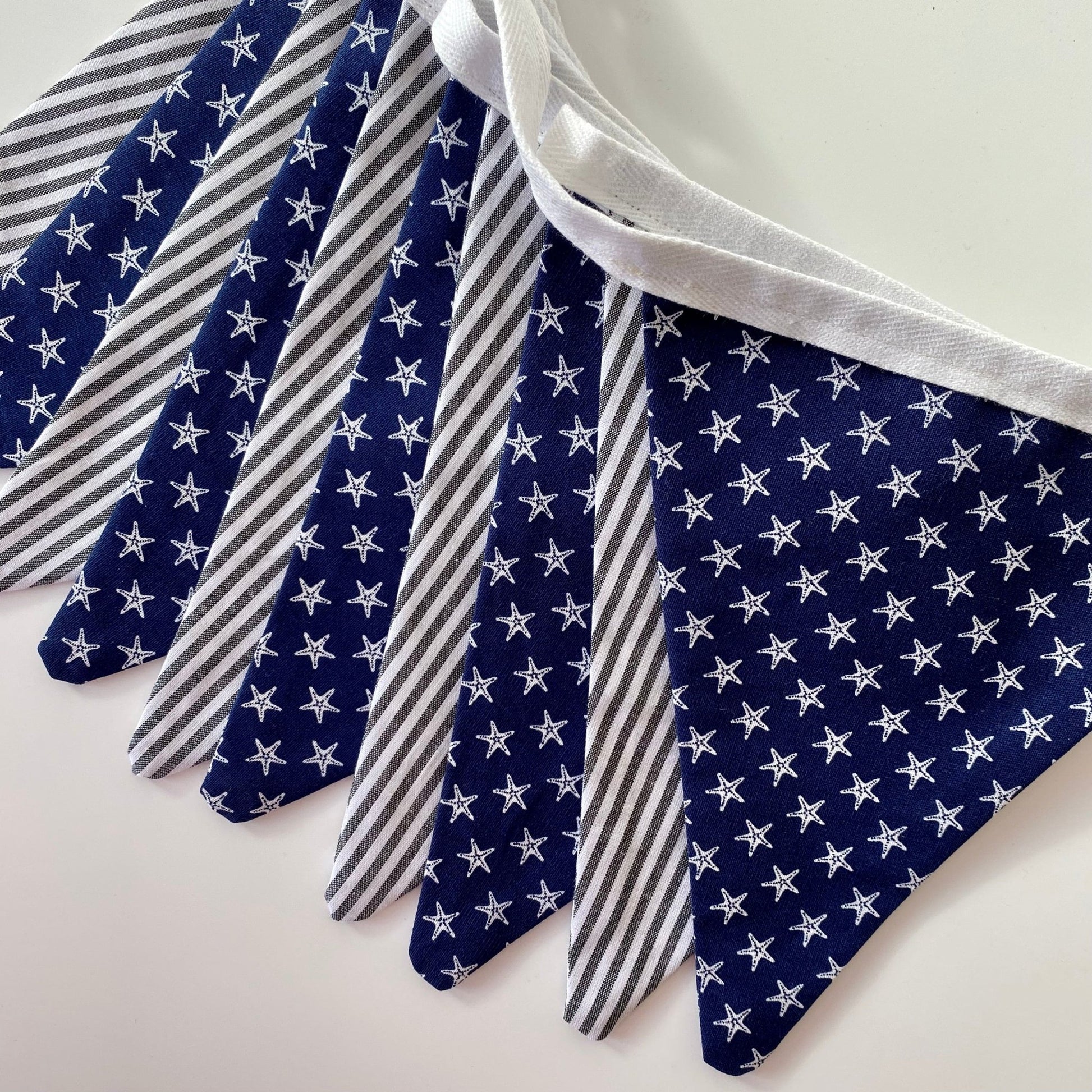 Navy Starfish and Stripe Bunting - katywebsterhomeware