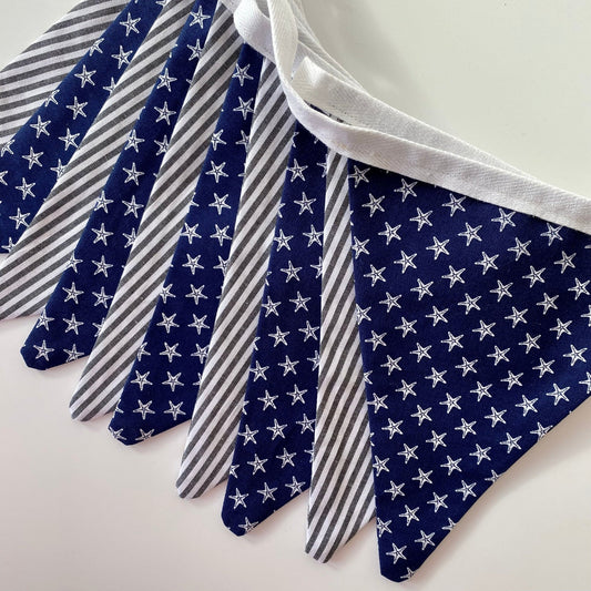 Navy Starfish and Stripe Bunting - katywebsterhomeware