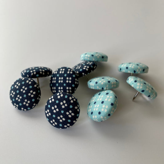 Navy/Teal Dots Fabric Drawing Pins (10 pk) - katywebsterhomeware
