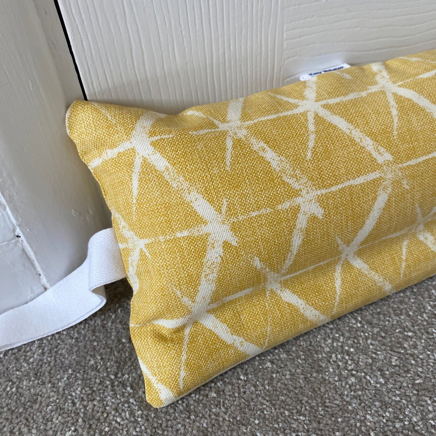 Ochre Geometric Weighed Draught Excluder - katywebsterhomeware