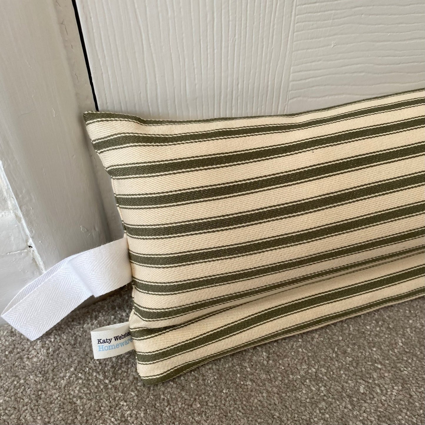 Olive Ticking Stripe Weighted Draught Excluder - katywebsterhomeware