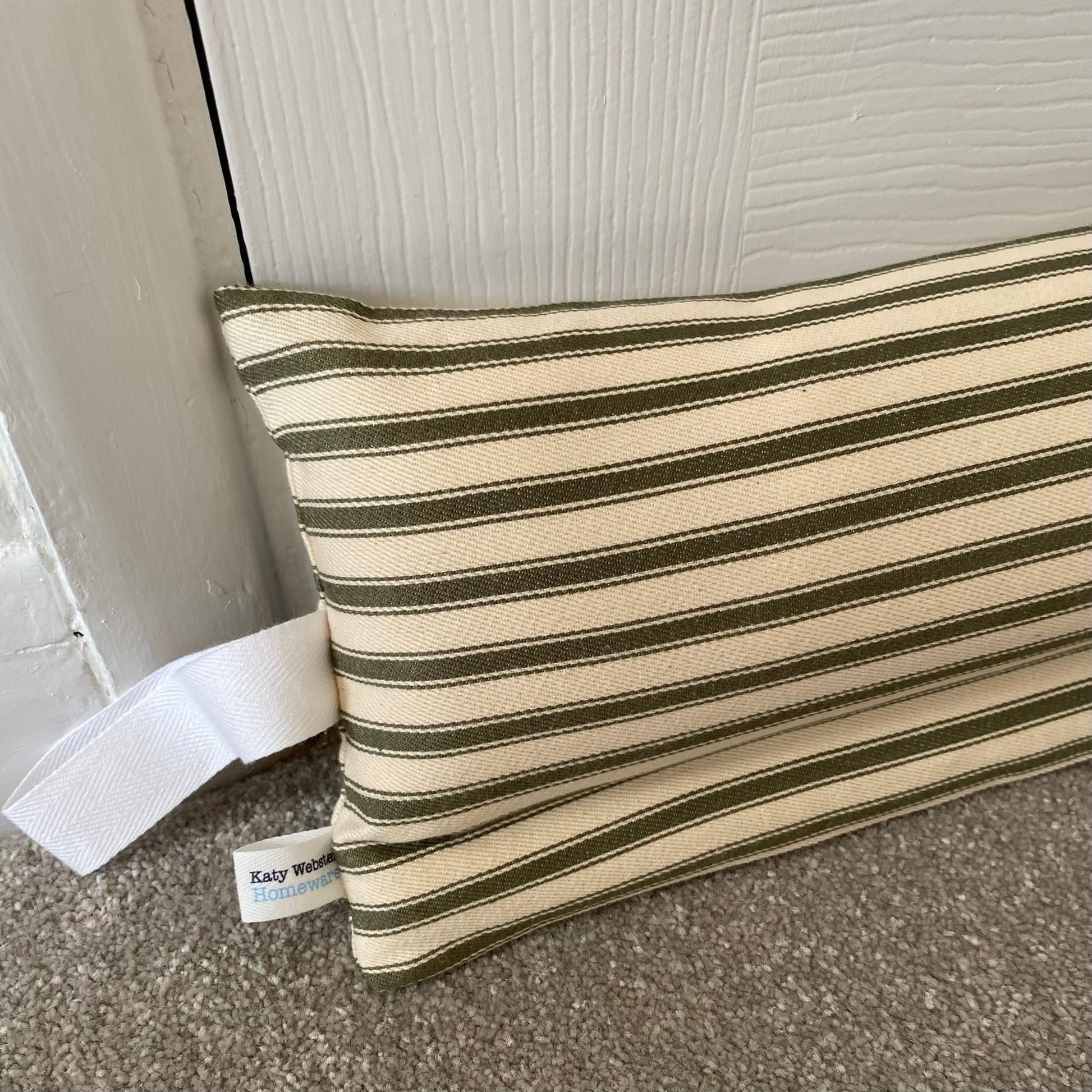 Olive Ticking Stripe Weighted Draught Excluder - katywebsterhomeware
