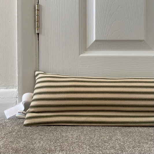 Olive Ticking Stripe Weighted Draught Excluder - katywebsterhomeware