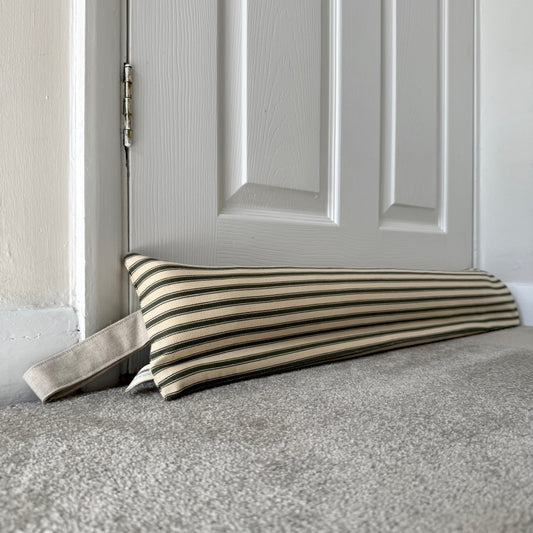 Olive Ticking Stripe Weighted Draught Excluder