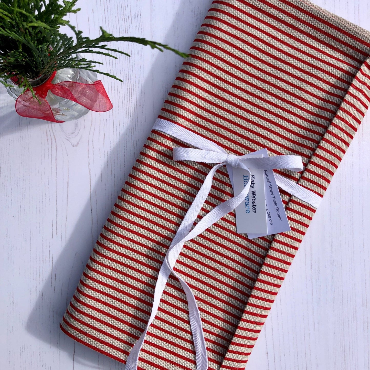 Red Ticking Stripe Table Runner - katywebsterhomeware