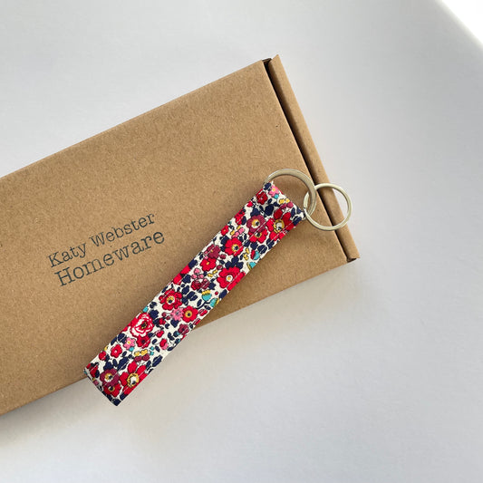 Wristlet Fabric Key Fob - Red Floral