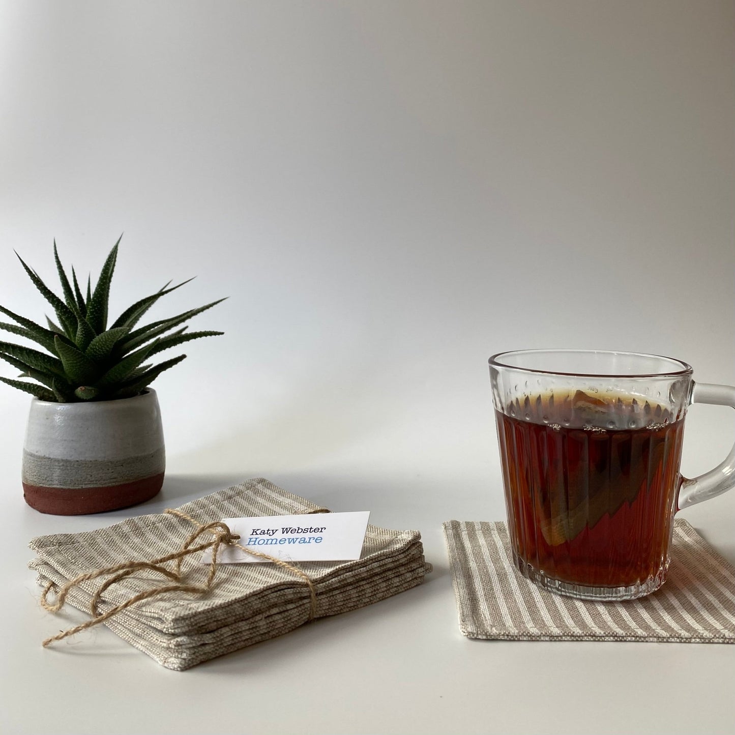 White Stripe Fabric Coasters - 6 Pk - katywebsterhomeware