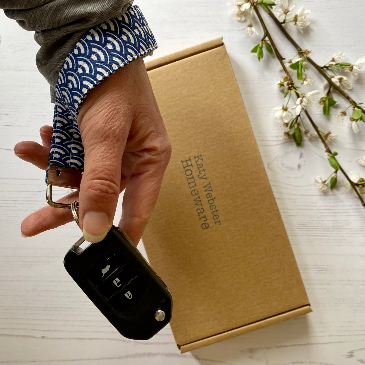 Wristlet Fabric Key Fob - Teal Leopard - katywebsterhomeware