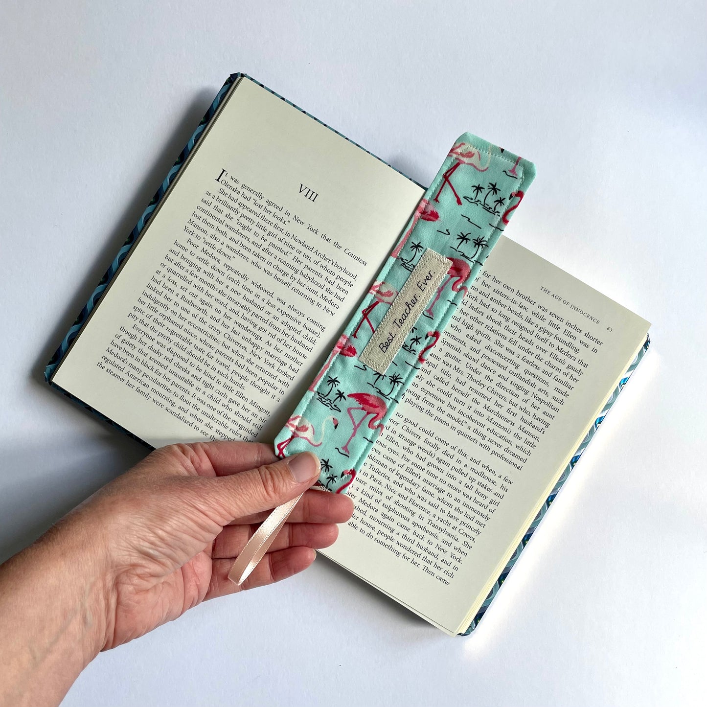 Fabric Bookmark with Quote (Teal Leopard)