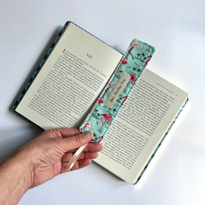 Fabric Bookmark with Quote (Teal Leopard)