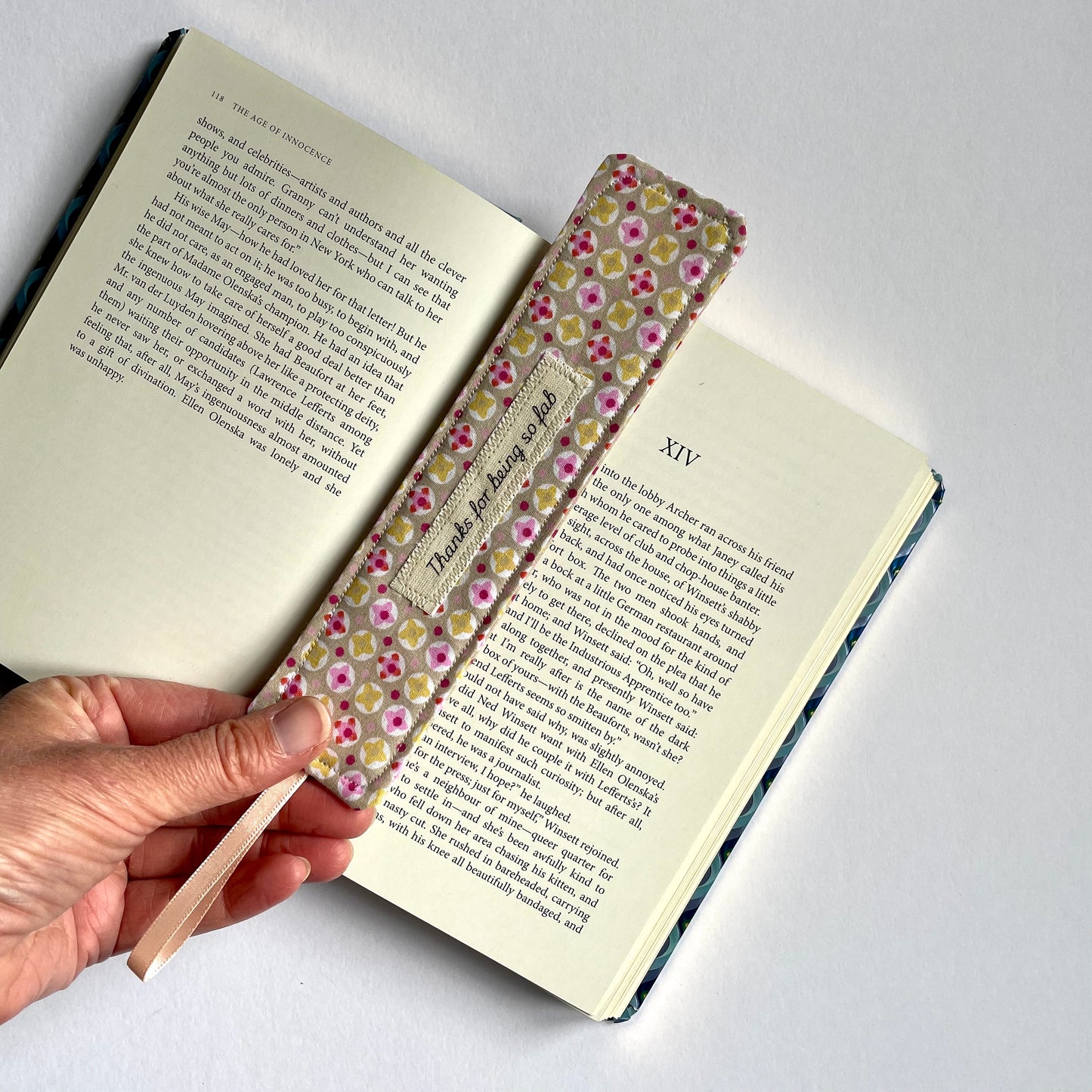 Fabric Bookmark with Quote (Teal Leopard)