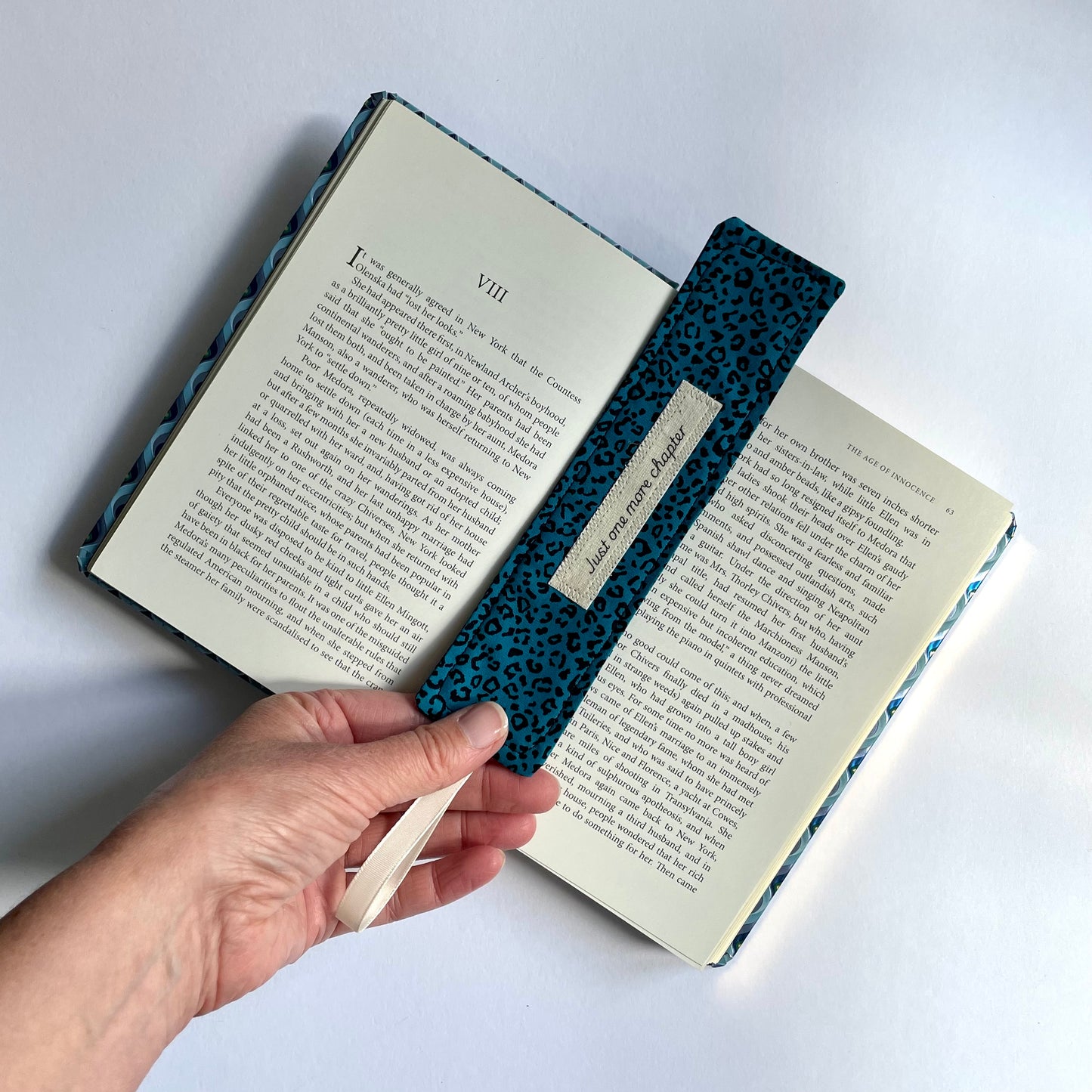 Fabric Bookmark with Quote (Teal Leopard)