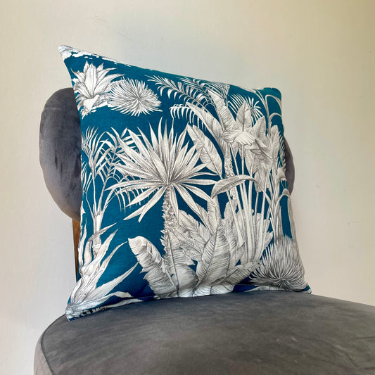 Teal Botanical Cushion Cover 18 x 18"