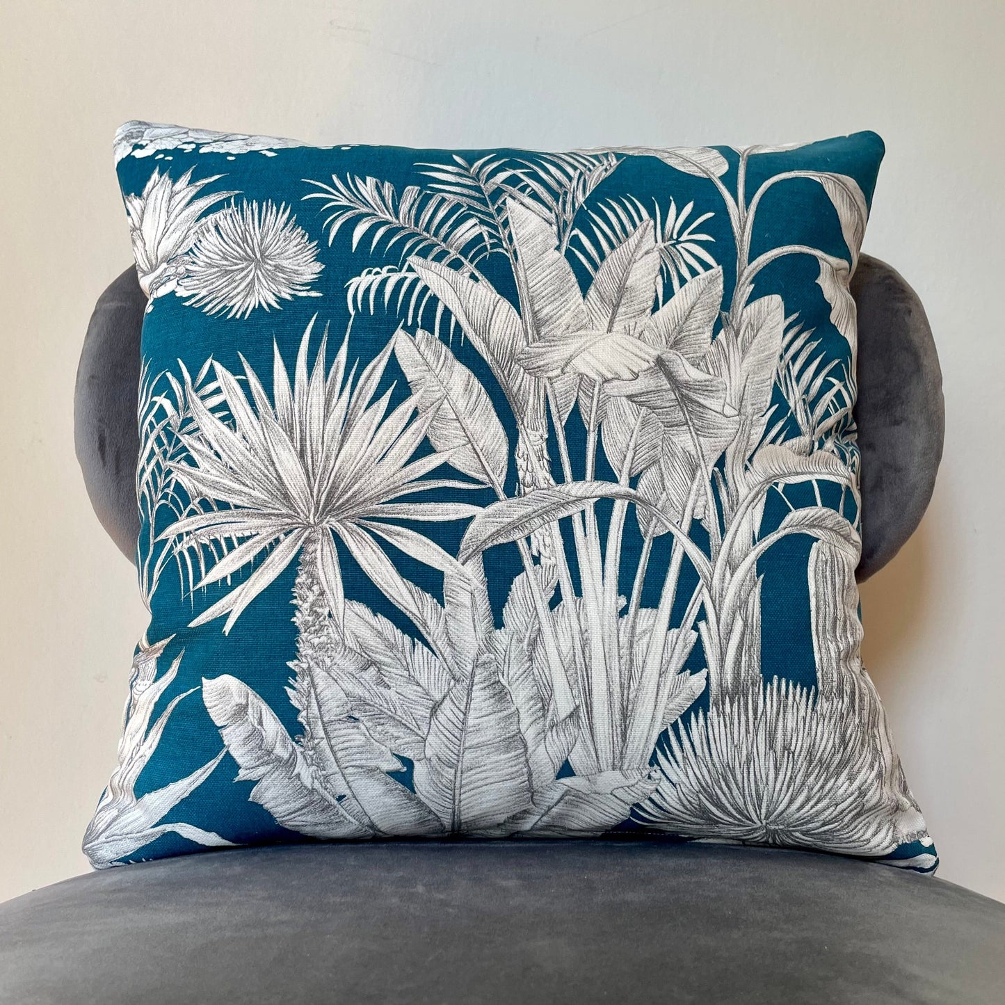 Teal Botanical Cushion Cover 18 x 18"