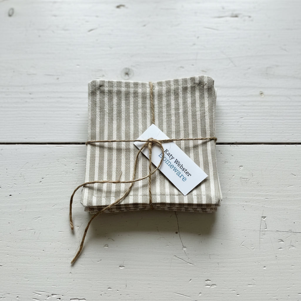 Striped fabric coasters tied with twine