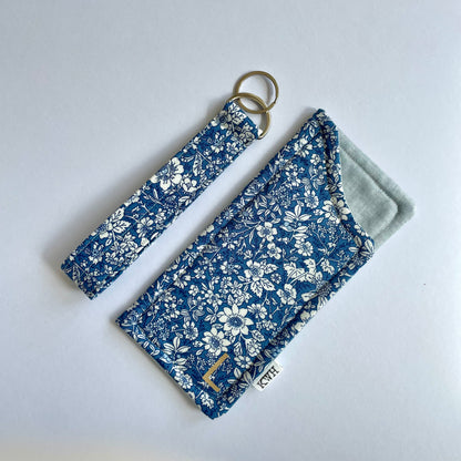 Floral Glasses Case + Wristlet Keyring Set