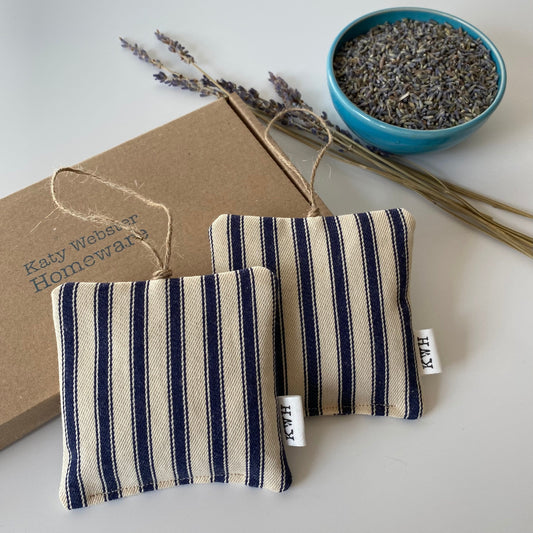 Navy Ticking Lavender Bags in Gift Box (2 Pk) 