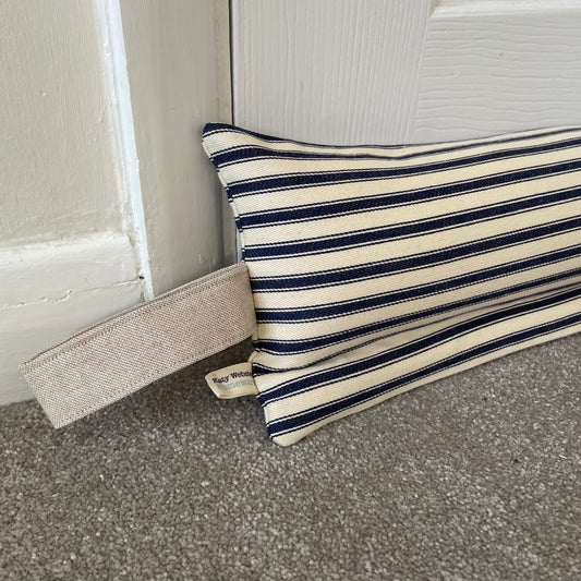 Navy Ticking Stripe Weighted Draught Excluder