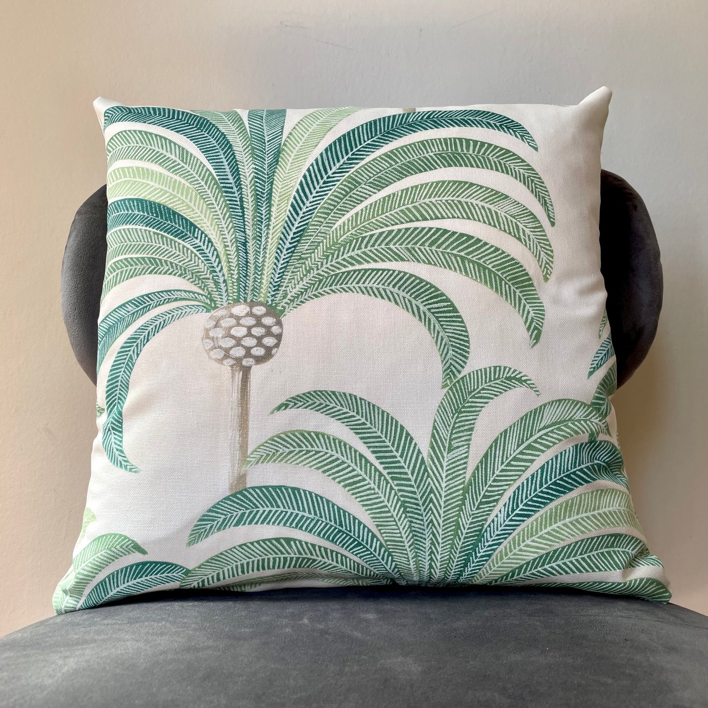 Pale Green Palm Tree Cushion Cover 18 x 18"