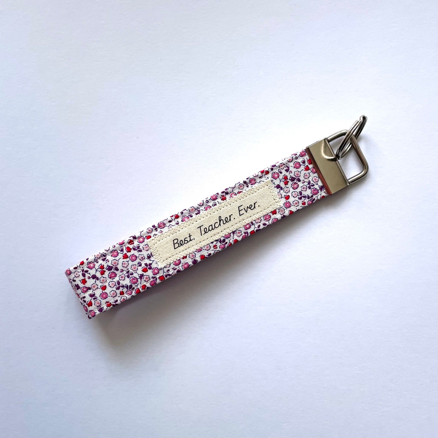 Best Teacher Wristlet Keyring Blue Ditsy