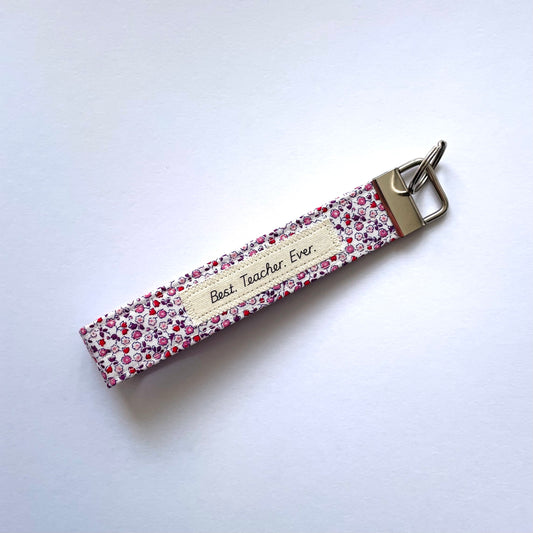 Best Teacher Wristlet Keyring Pink Liberty