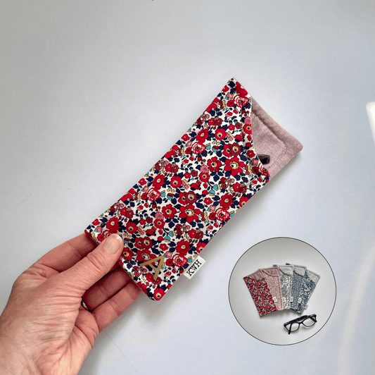 Red Floral Fabric Glasses Case