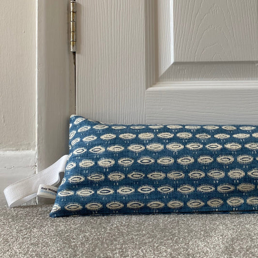 Blue Indian Block Weighted Draught Excluder - katywebsterhomeware