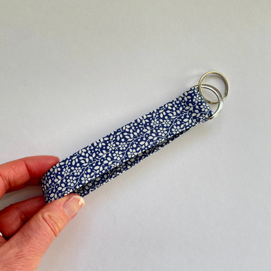 Wristlet Fabric Key Fob - Blue Ditsy Floral