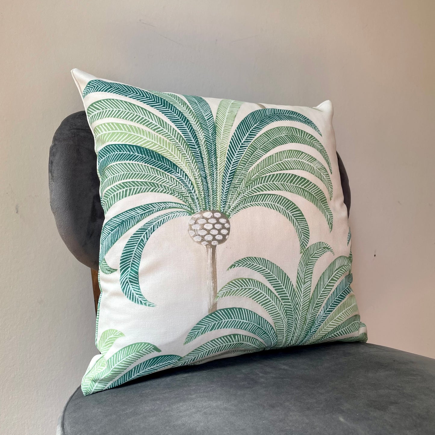 Pale Green Palm Tree Cushion Cover 18 x 18"