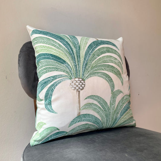 Pale Green Palm Tree Cushion Cover 18 x 18"