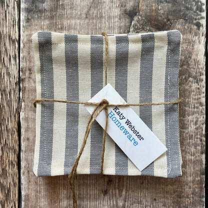 Grey Chambray Stripe Fabric Coasters - 6 Pk - katywebsterhomeware