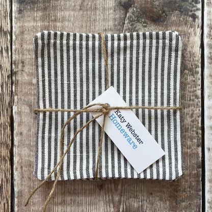 Grey Chambray Stripe Fabric Coasters - 6 Pk - katywebsterhomeware