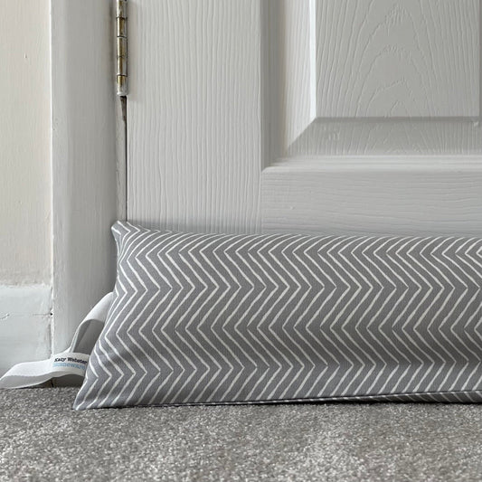 Grey Herringbone Weighted Draught Excluder - katywebsterhomeware