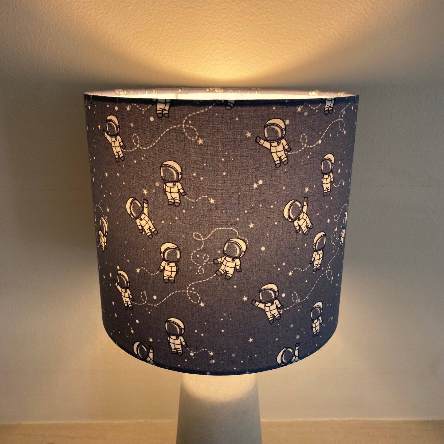 Grey Spaceman Drum Table Lampshade - 20 cm Diameter - katywebsterhomeware