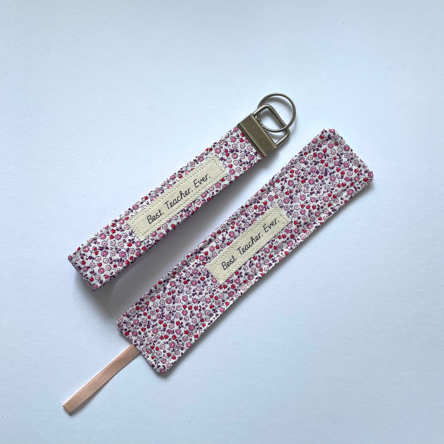 Best Teacher Wristlet Keyring Blue Ditsy
