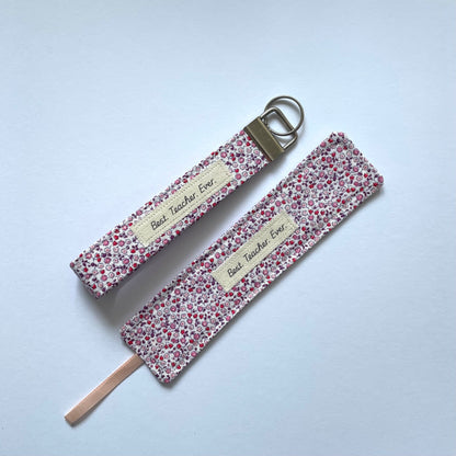 Best Teacher Wristlet Keyring Blue Ditsy