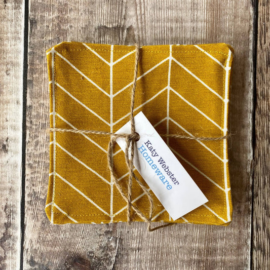 Mustard Chevron Fabric Coasters - 6 Pk - katywebsterhomeware
