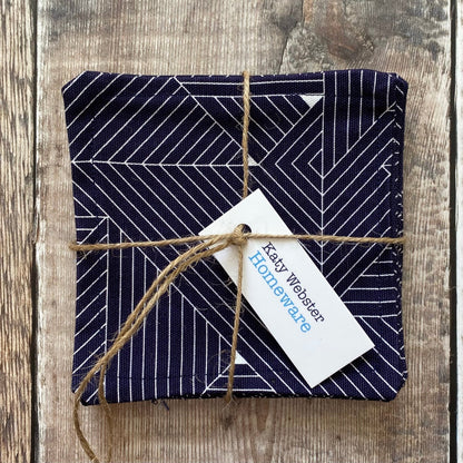 Navy Geometric Fabric Coasters - 6 Pk - katywebsterhomeware