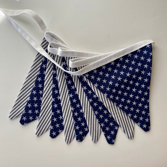 Navy Starfish and Stripe Bunting - katywebsterhomeware