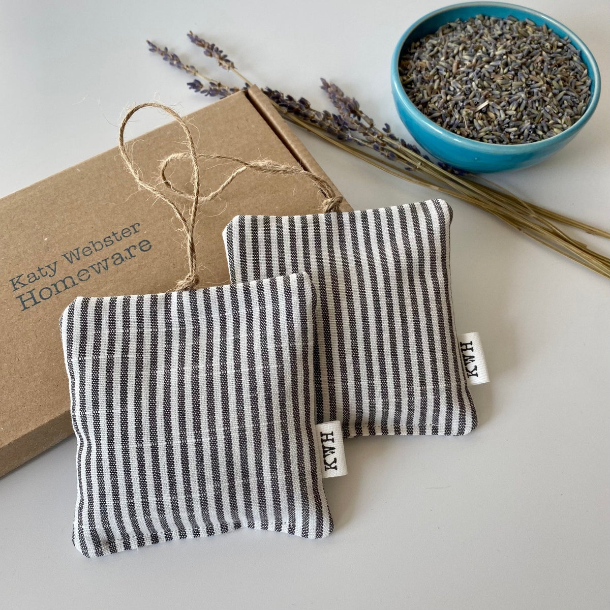 Navy Ticking Lavender Bags in Gift Box (2 Pk) - katywebsterhomeware