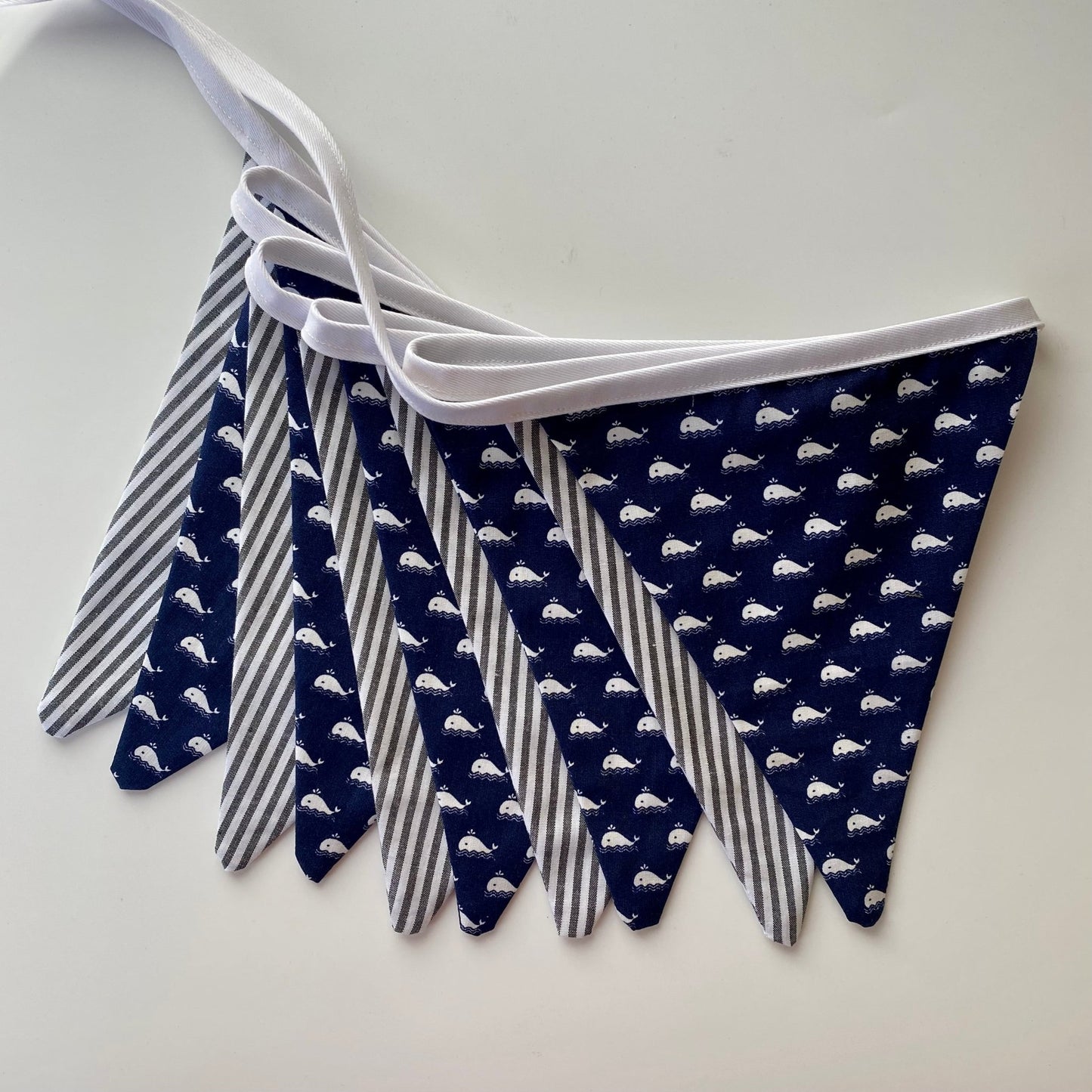 Navy Whale and Stripe Bunting - katywebsterhomeware