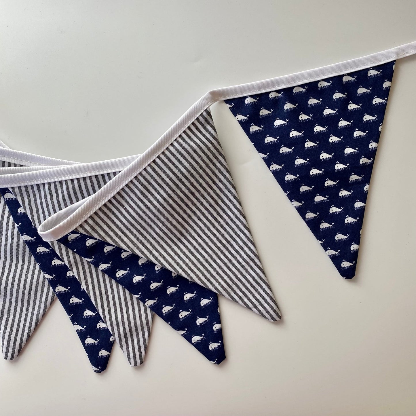 Navy Whale and Stripe Bunting - katywebsterhomeware