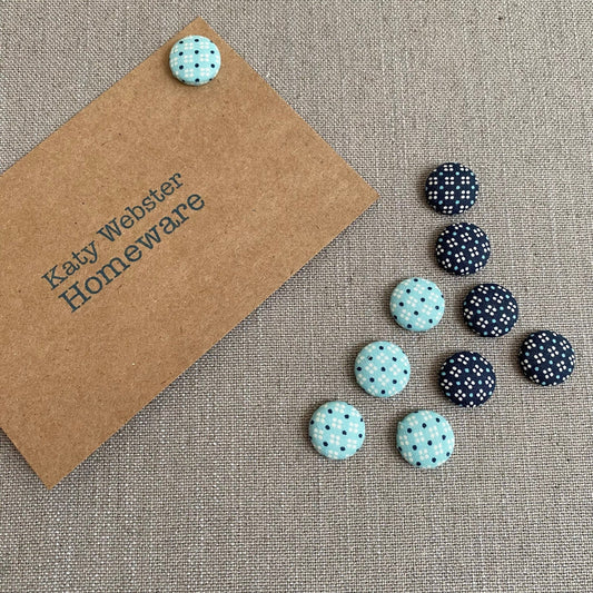 Navy/Teal Dots Fabric Drawing Pins (10 pk) - katywebsterhomeware
